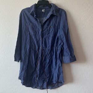 Women’s‎ large blouse blue half sleeve drawstring waist 100% cotton collared